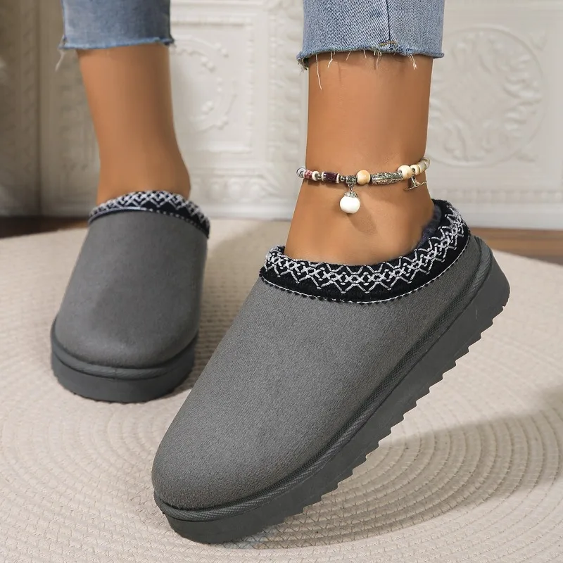 New Winter Retro Women Snow Warm Suede Leather Lazy Loafers Boots Shoes Woman Lady Female Flat Bottine Botas Boots Mujer Shoes