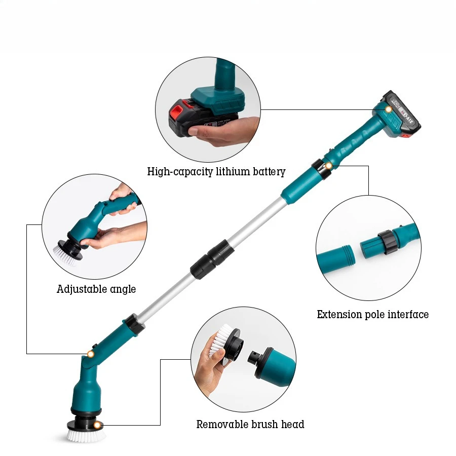 Long Pole Electric Cleaning Brush, Household Multi-functional Floor Tile Glass Washing Machine Washing Machine