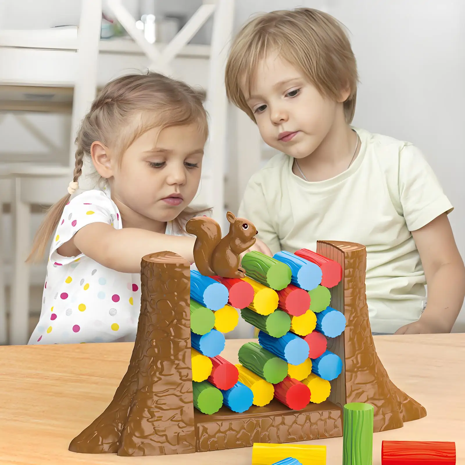 

Squirrel Balancing Stacking Game, Wooden Family Tabletop Toy with Interactive Push & Balance Challenge for Kids & Parents