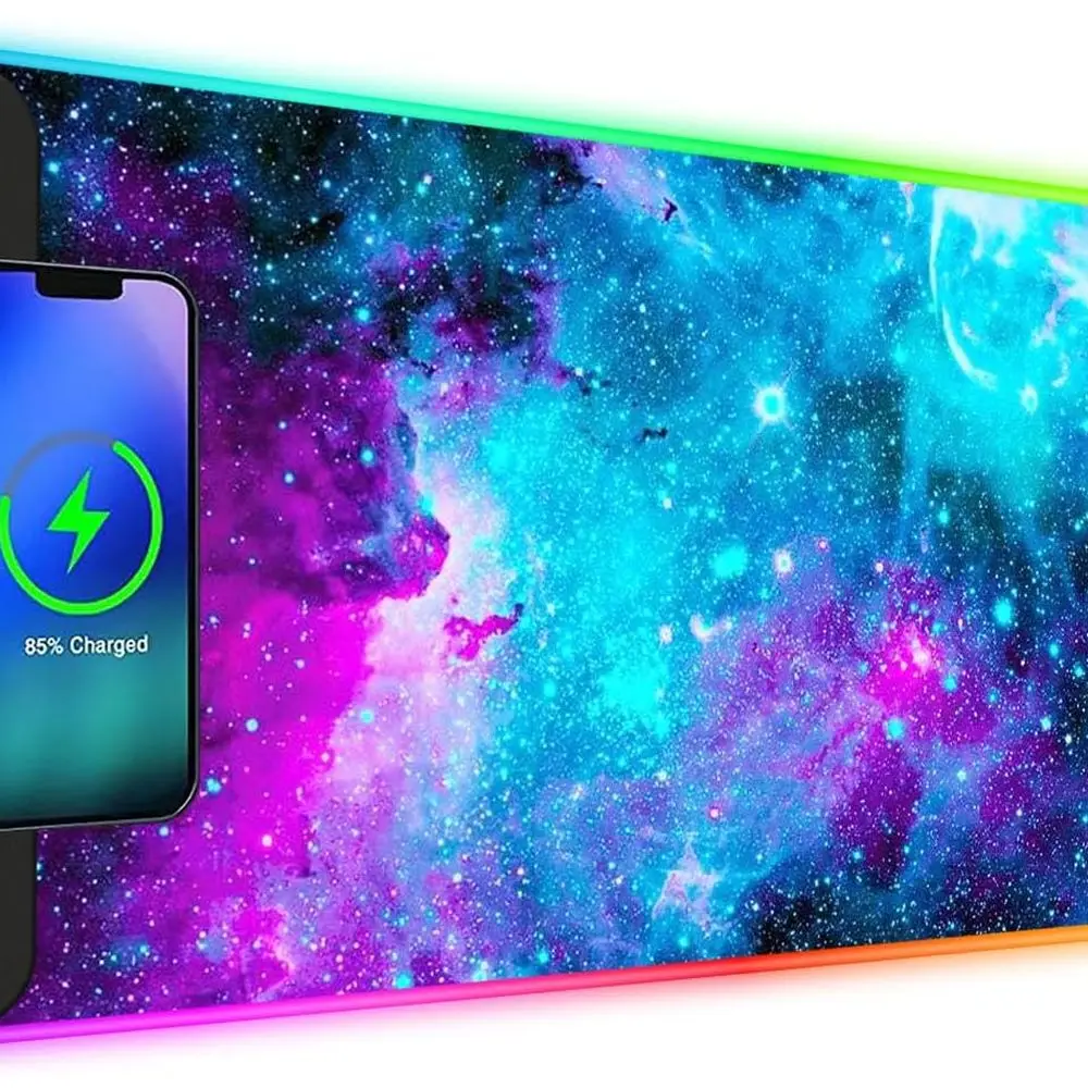 

Extended Large RGB Wireless Charging Mouse Pad with 5/7.5/10/15W LED Modes for Gaming, Laptops, and PCs