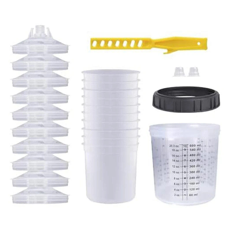 Juego de vasos mezcladores de pulverizador de pintura desechable para pistola de pintura automotriz, Kit de pistola de pintura en aerosol HVLP de 20 onzas (600Ml)