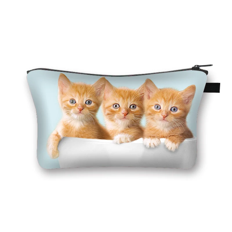 Cute Felis Catus Print Cosmetic Case Pet Cat Pattern Make Up Bag Toiletry Bags  Lipstick Key Storage Mini Handbag Cosmetic Bags