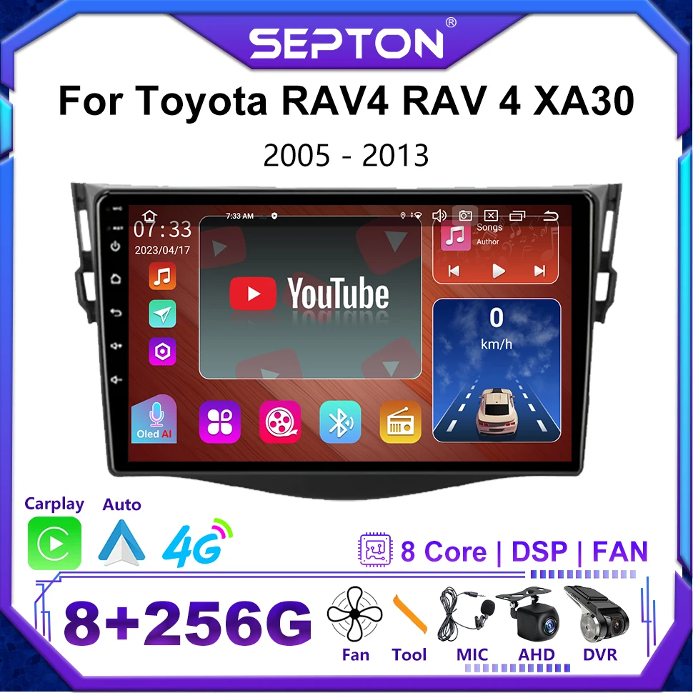 

SEPTON Car Radio for Toyota RAV4 RAV 4 XA30 2005-2013 9inch Android 2din Navi Multimedia Video Player Carplay GPS 4G Stereo DVD