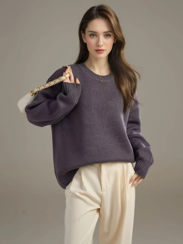 Damskie swetry dzianinowe na wiosnę i jesień, modne bluzki z okrągłym dekoltem, eleganckie swetry damskie z długim rękawem, luźne bluzki w stylu vintage.