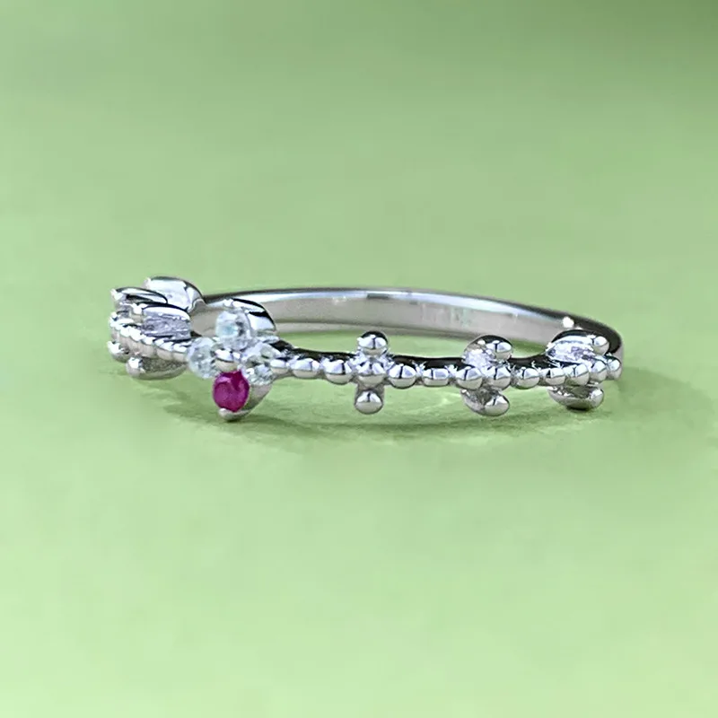 2024 S925 argento Sterling rosa bianco doppia combinazione zircone di alta qualità, anello di moda unico, Versatile per le donne piccolo rosso