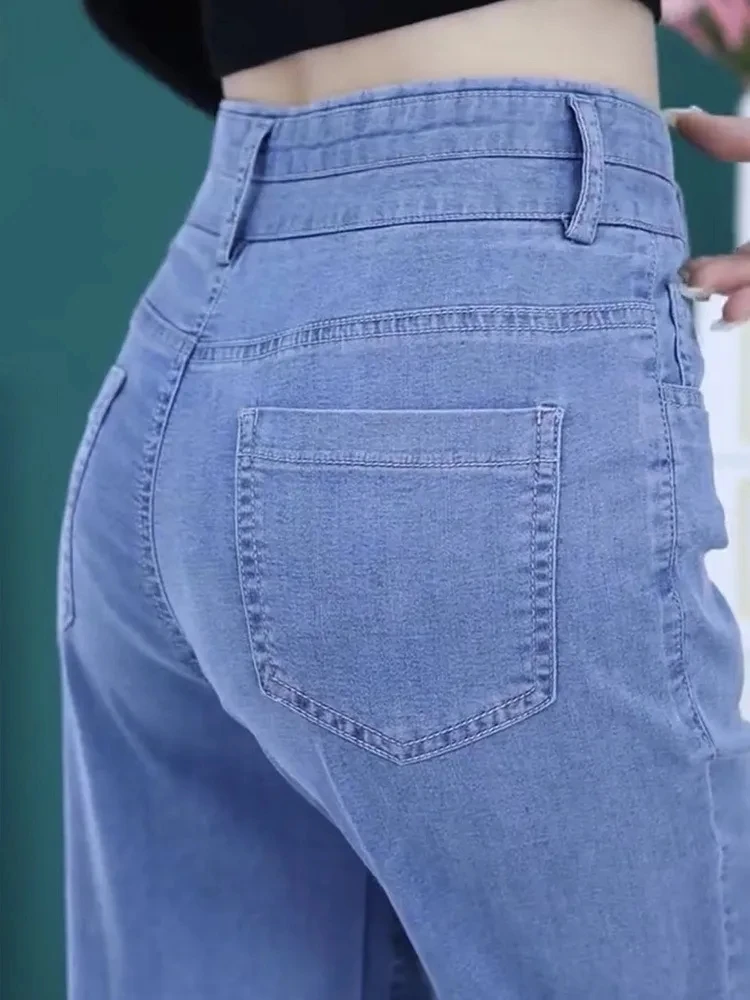 Pantalones de Mujer Stretch dünne Jeans neue Jeans für Frauen Frühling Vaqueros Büro Dame Sommer lässig weites Bein Hosen Mode Hosen