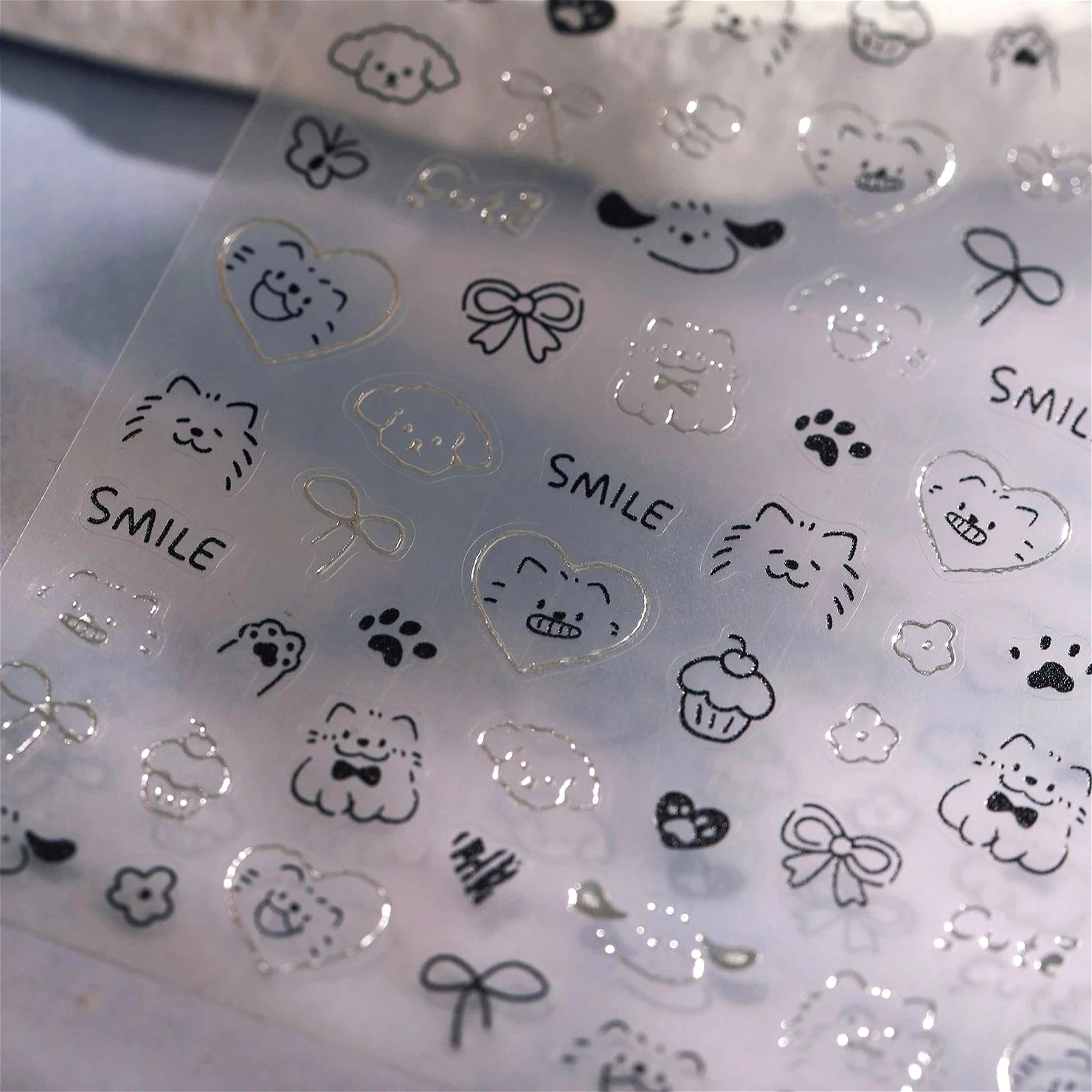 

Graffiti Paw Bowknot Cake Cat Dog Rabbit Flower Love Heart Flower Star Planet Cloud Gird Line Nail Art Sticker Manicure Decal