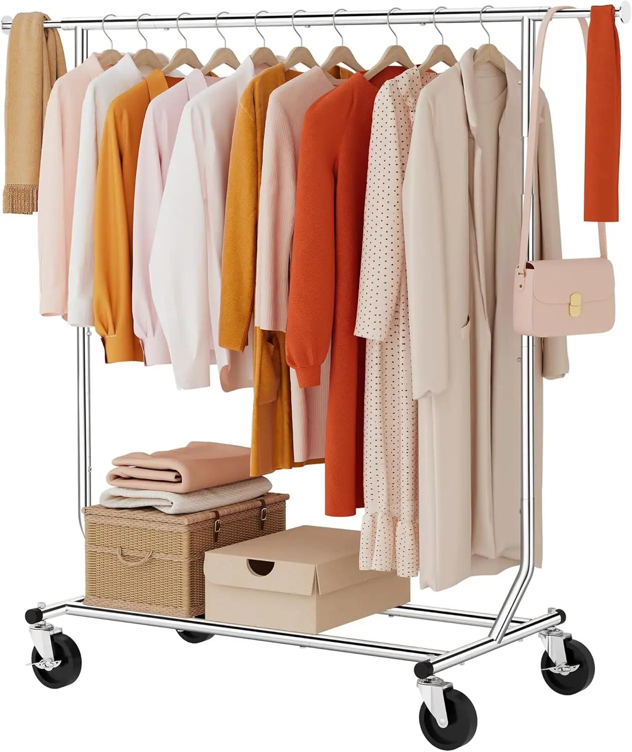 

Clothing Rack Heavy Duty Clothes Racks Foldable Garment Rack with Wheels and Extendable Rod, Collapsible Clothing Rack M