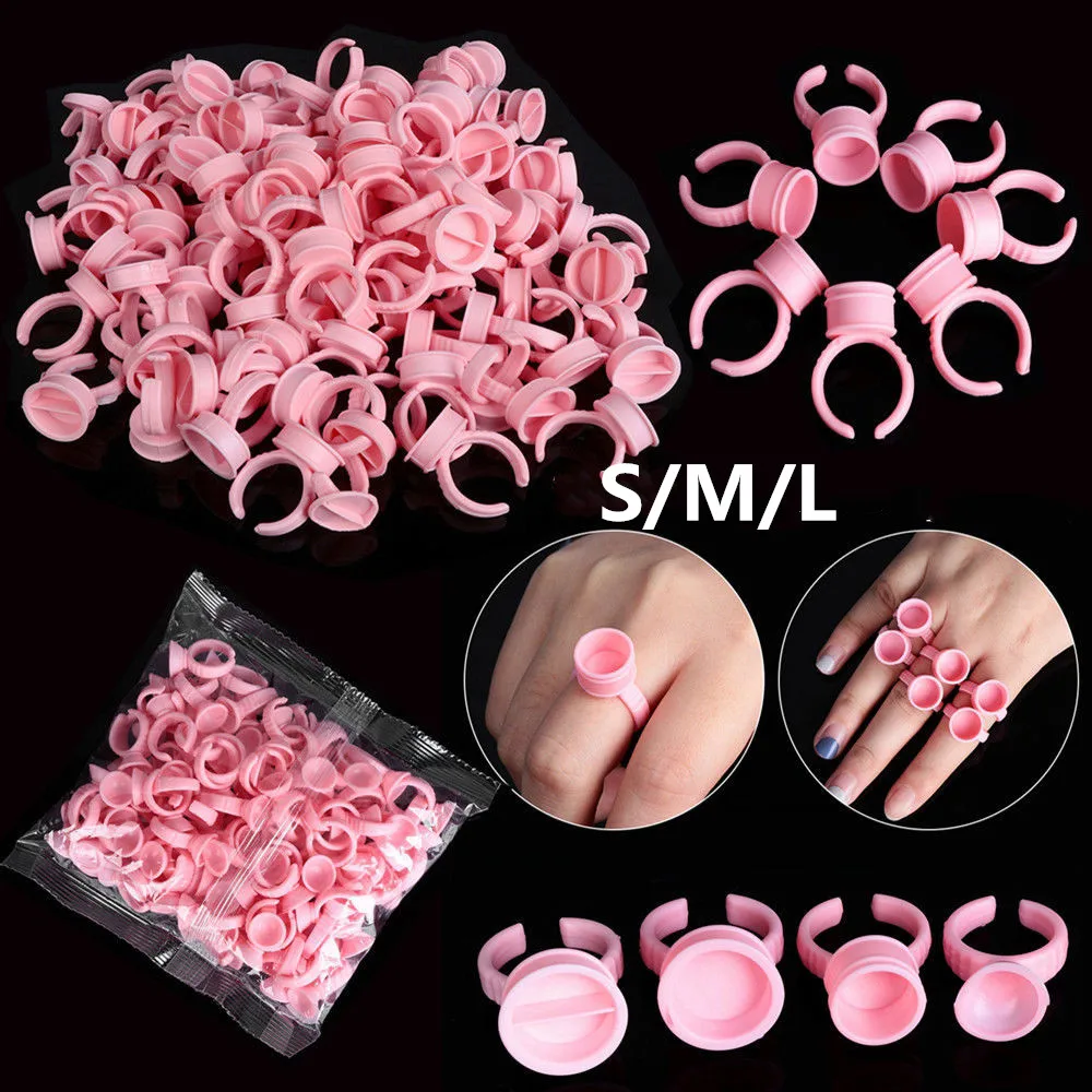 Descartável Pigmento Rosa Anel Caps, Silicone, Microblading, Tattoo Ink Cup, Finger Container, Acessórios, Ferramentas de Maquiagem, 100Pcs