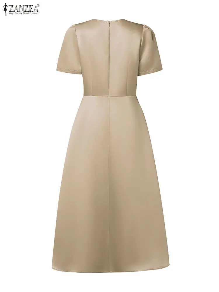 ZANZEA エレガントな女性パーティーミディドレス視覚的に 3D 花柄プリント A ラインドレス半袖フィットウエスト結婚式のゲストの服