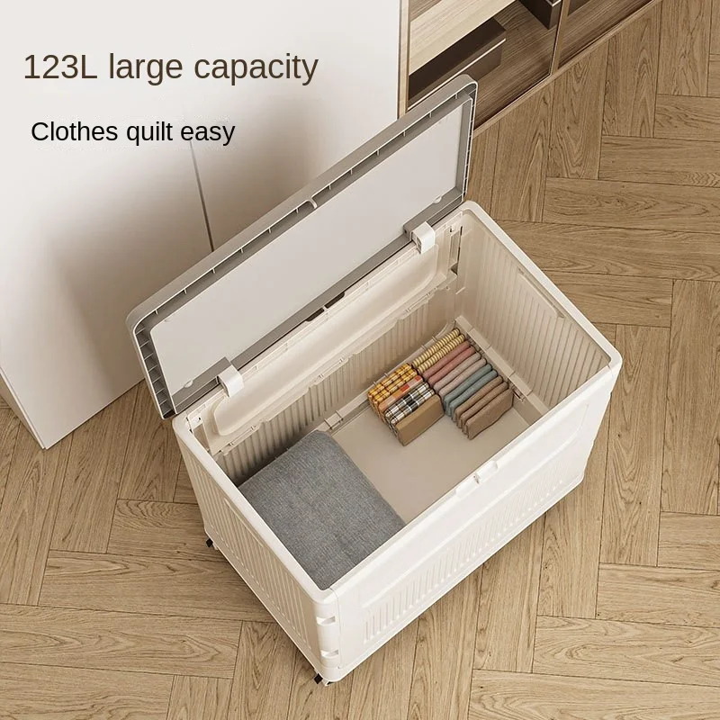 Clothing Storage Box Large Capacity Large Household Clamshell With Pulley Collapsible Basket Clothing Quilt Storage Cabinet