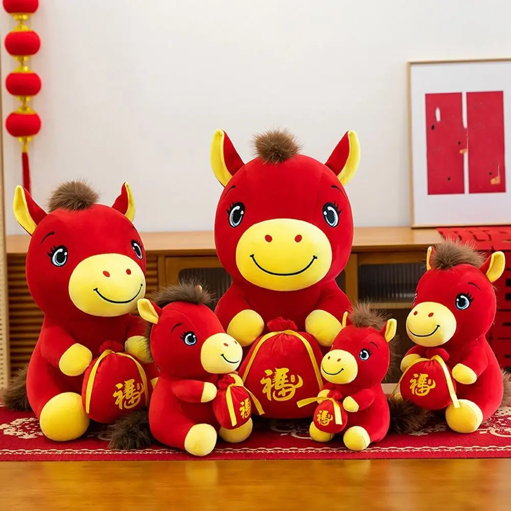 Jahr des Pferdes 2026 Sternzeichen-Pony-Figur, Maskottchen-Puppen, mit Baumwolle gefüllte Plüsch-Pferdepuppe, Cartoon, niedliches Stofftier, Spielzeug, Schulwohnheim