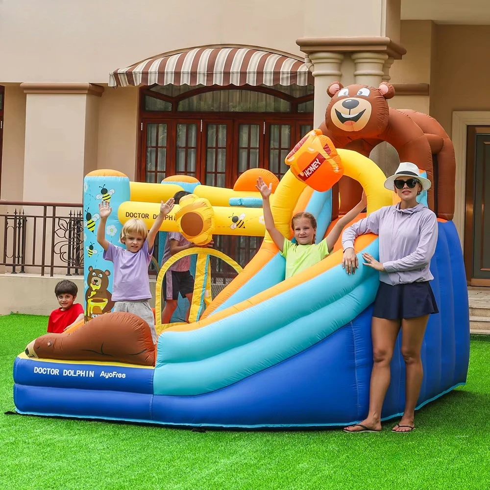 Aangepast formaat Logo afdrukken Beer Thema Buiten Thuisgebruik Springhuis Glijbaan Combo Opblaasbaar springkasteel Opblaasbaar springkasteel