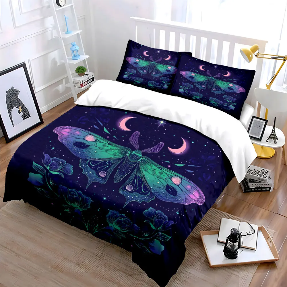 Elegant moth under starry sky Bedding Set for Kids Luxury Gift 3pcs Digital Print Comforter Set Soft Comfortable Breathable