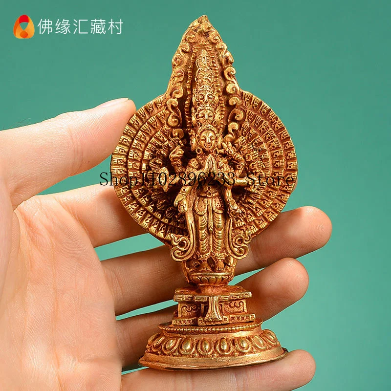 Thousand-Hand Guanyin Bodhisattva, a Nepalese handcrafted, fully gilded bronze statue, a Vajrayana Buddhist shrine offering for