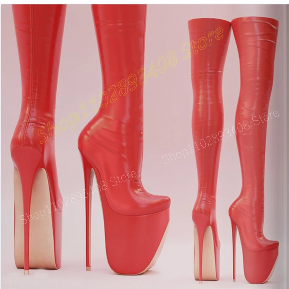 

Red Elastic Platform Over the Knee Boots Stiletto High Heel Party Dance Fashion Sexy Women Shoes 2024 New Zapatos Para Mujere