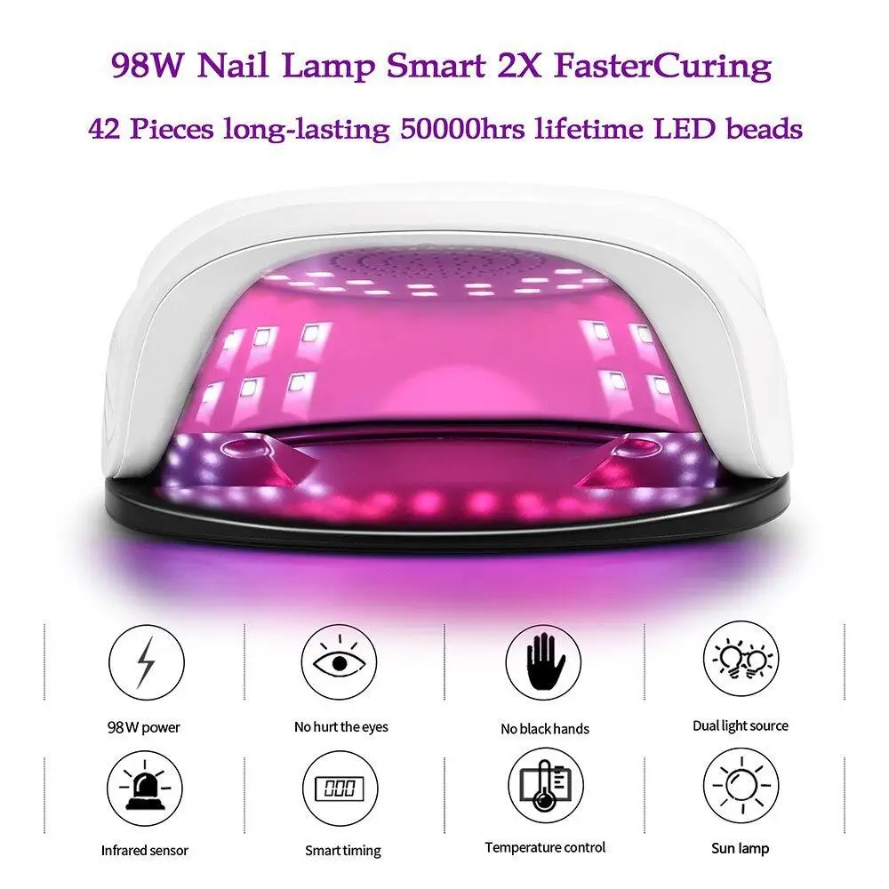 Lámpara de secado profesional para manicura, secador de uñas de Gel UV, esmalte de uñas con temporizador inteligente USB, luz solar, herramientas de arte de uñas, 92W, 42 LED