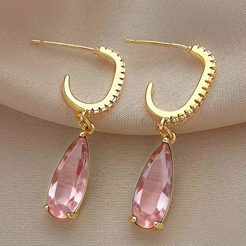 Huitan Birne Grün CZ Tropfen Ohrringe für Frauen Temperament Gold Farbe Ohr Hängen Ohrringe Büro dame Luxus Trendy Schmuck – Detail 7