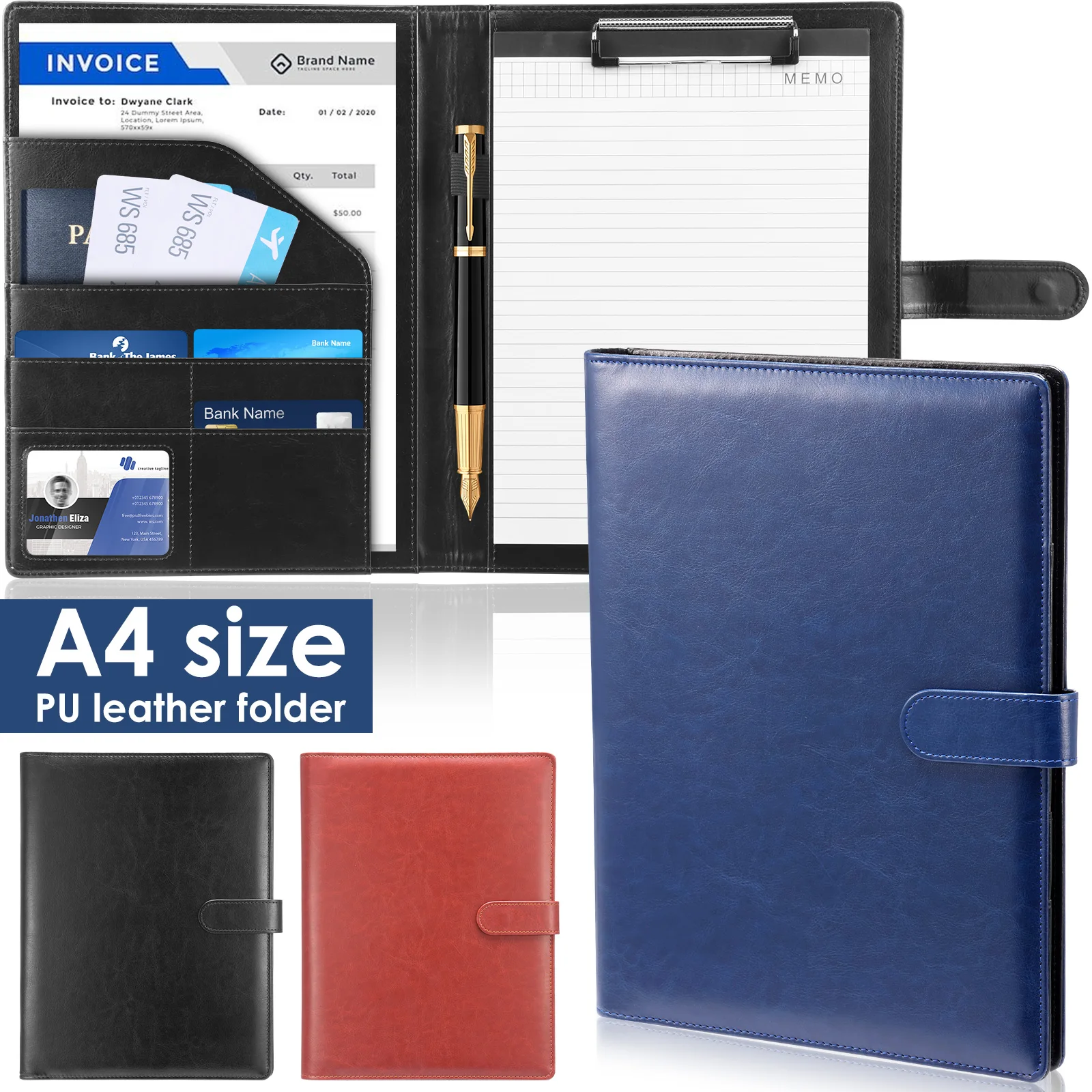 

Multifunc A4 Conference Folder Business Stationery Folder Leather Contract File Folders A4 Writing Pad for Home School Office