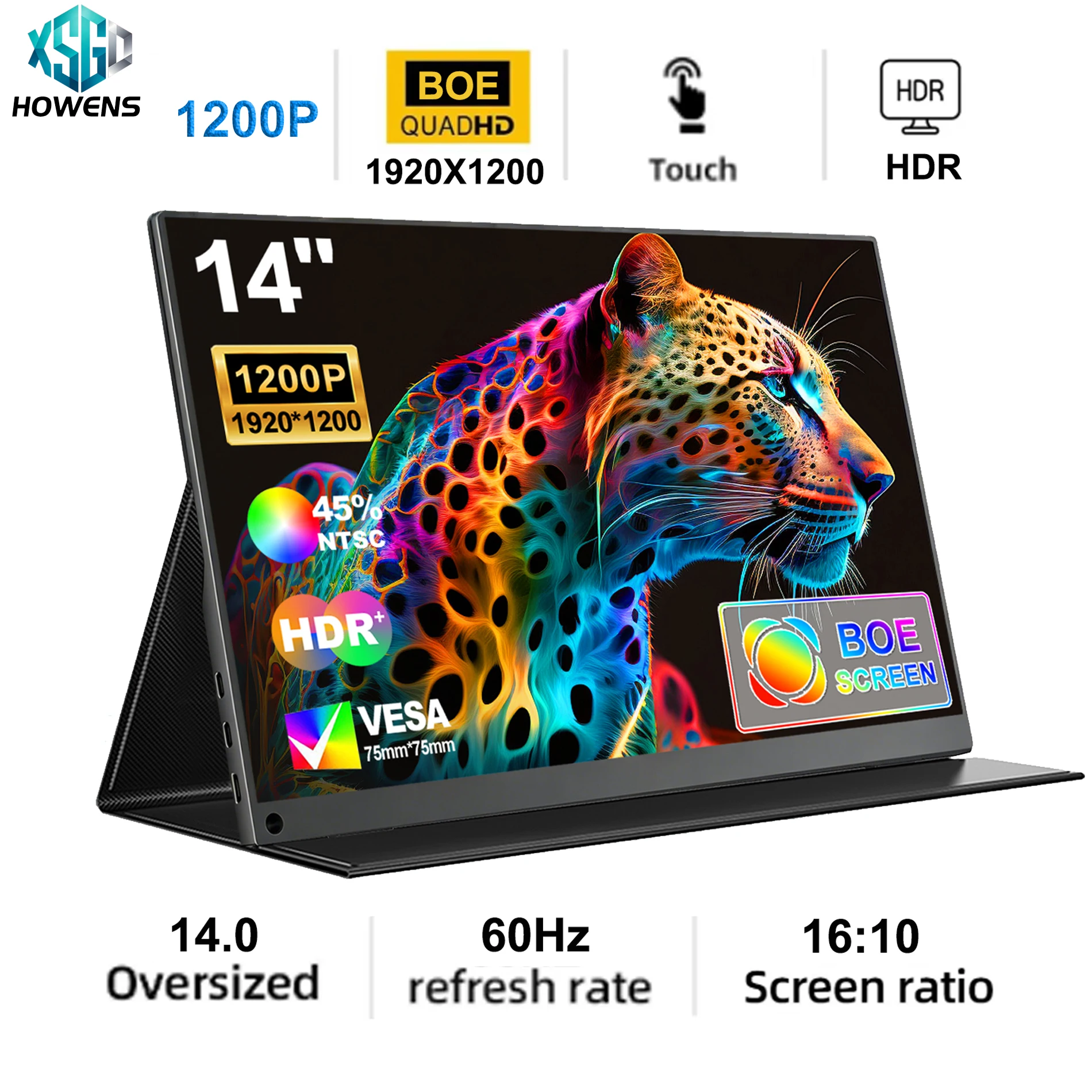14'' 1200P Portable Monitor Touch Non-Touch Option with USB C HDMI External Second Screen Display for Mac,Laptop,PC,Switch,Xbox