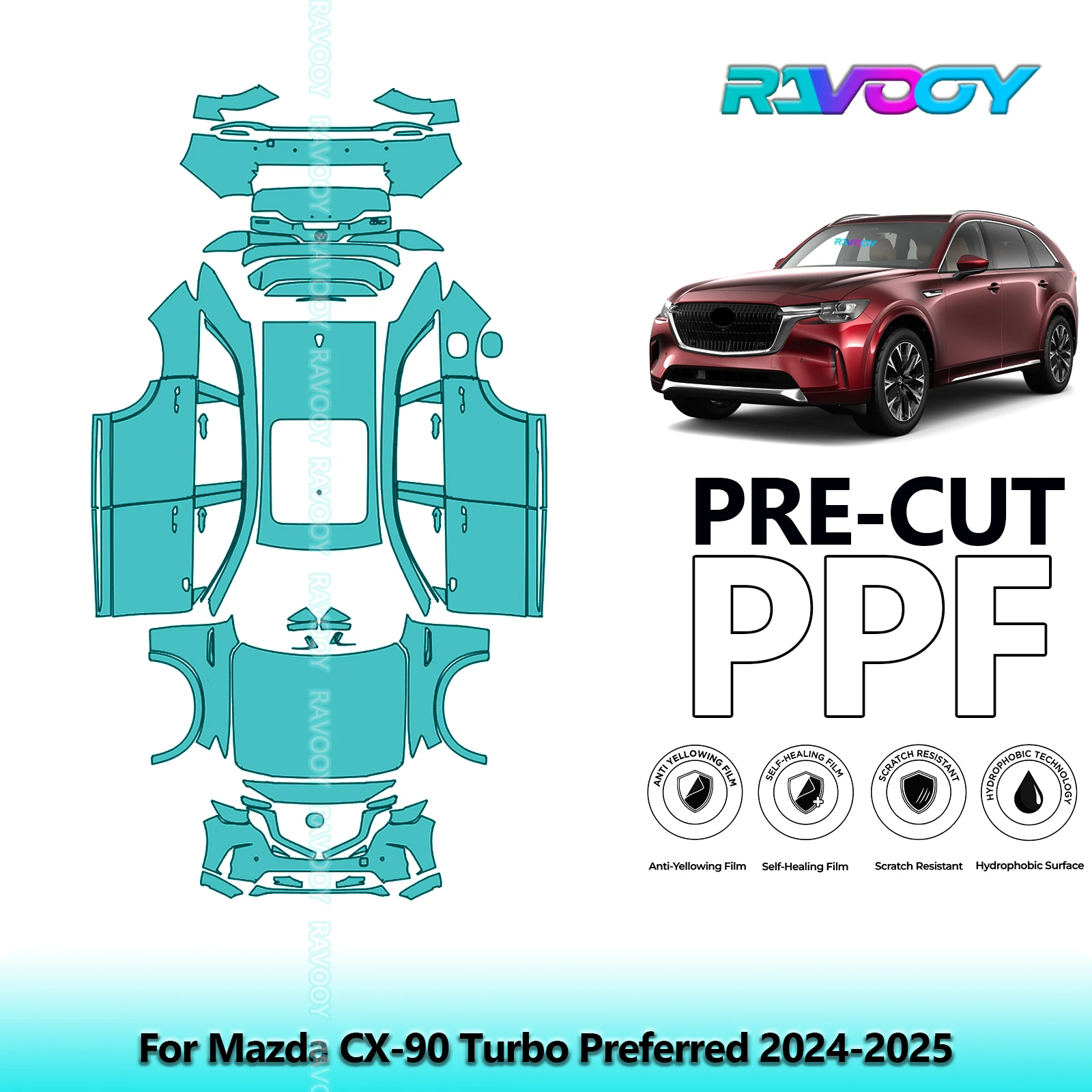 

8.5Mil Precut PPF Paint Protection Film Full Vehicle For Mazda CX-90 Turbo Preferred 2024-2025