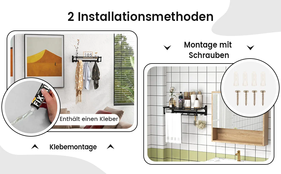 Towel Holder Folding Towel Rack Without Drilling Towel Bar Wall Mounted With 9 Movable Hooks & Shelf Wall Organizer