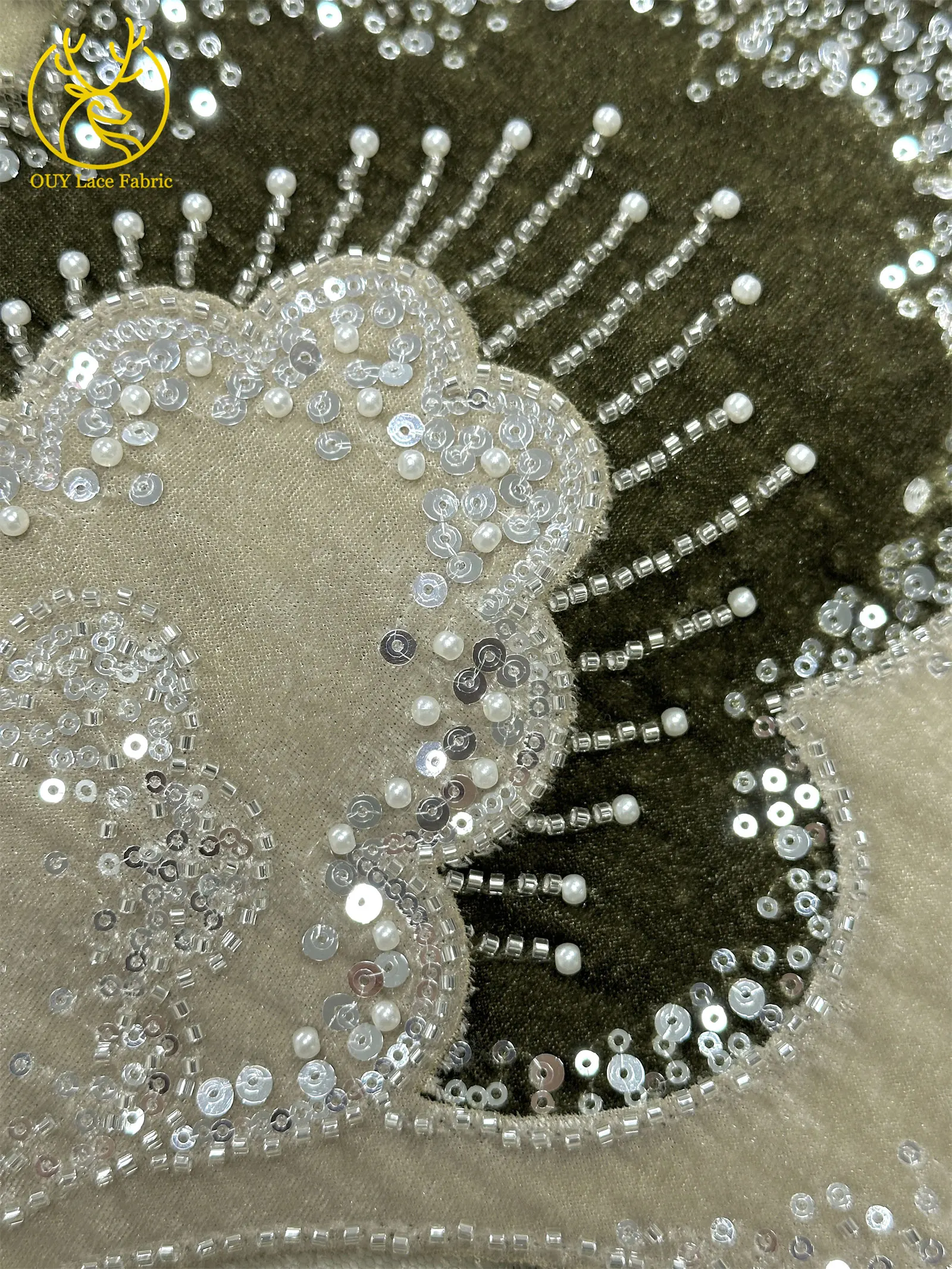 Neuester Samt-Blütenblatt-Pailletten-Spitzenstoff 2026 Hochwertiger afrikanischer Perlen-Tüll-Spitzenstoff für Hochzeit, Party, Kleid, Nähmaterial – Detail 20