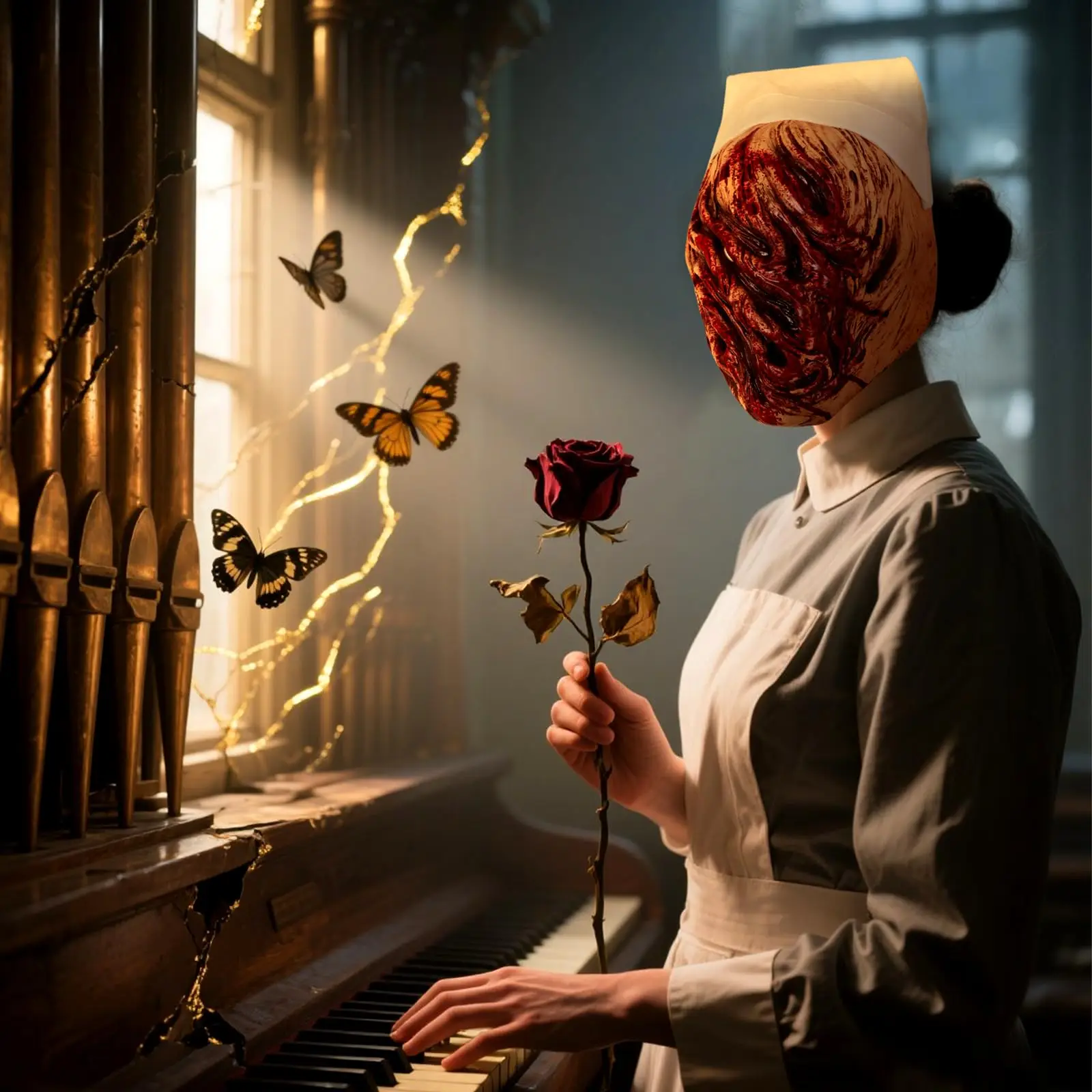 Bloody Silent Hill-mascarilla de Cosplay de enfermera sin rostro, máscaras de látex sangrientas de terror, accesorios de disfraz de Halloween para adultos