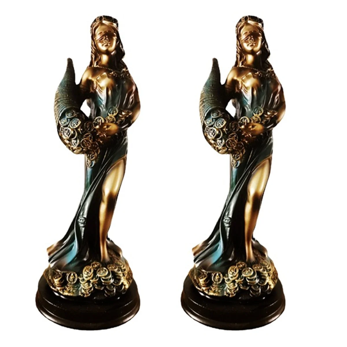 2Pcs Blindfolded Fortuna Statue Ancient Greek Roman Goddess of Fortune Vintage Blue Luck Sculpture Luck Decorations Home