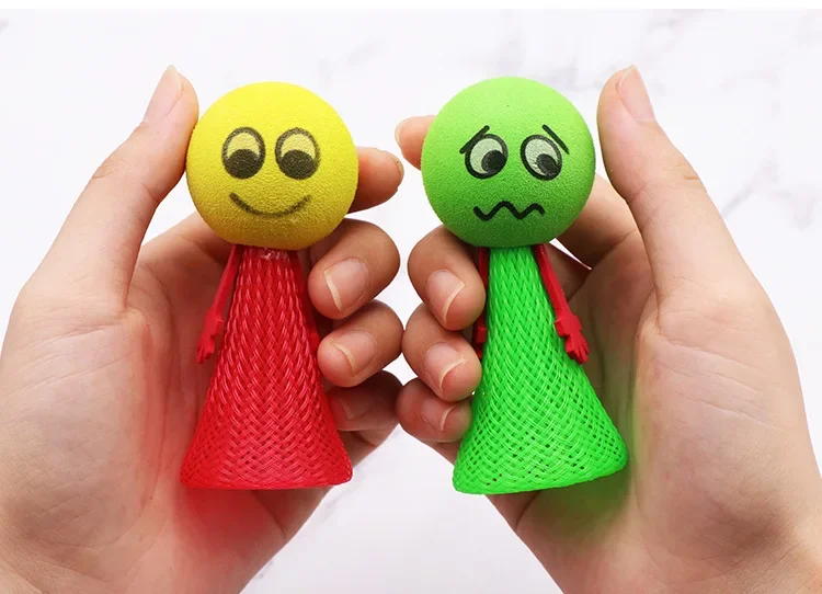 Jumping Doll Bounce Ball Toys para crianças, divertido jogo educativo com expressões, brinquedos de empurrar e descer, presentes perfeitos, 5 peças por pacote