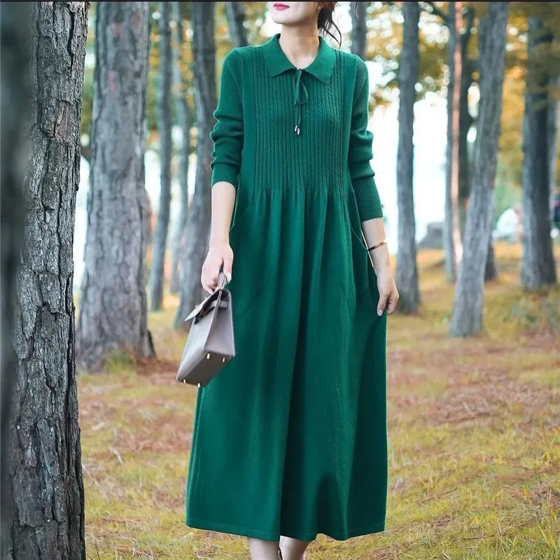 Stylish Versatile Sweater Dress For Women Long Style Over The Knee Knitted Sweater Top Autumn Winter New Thick Bottom Dresses