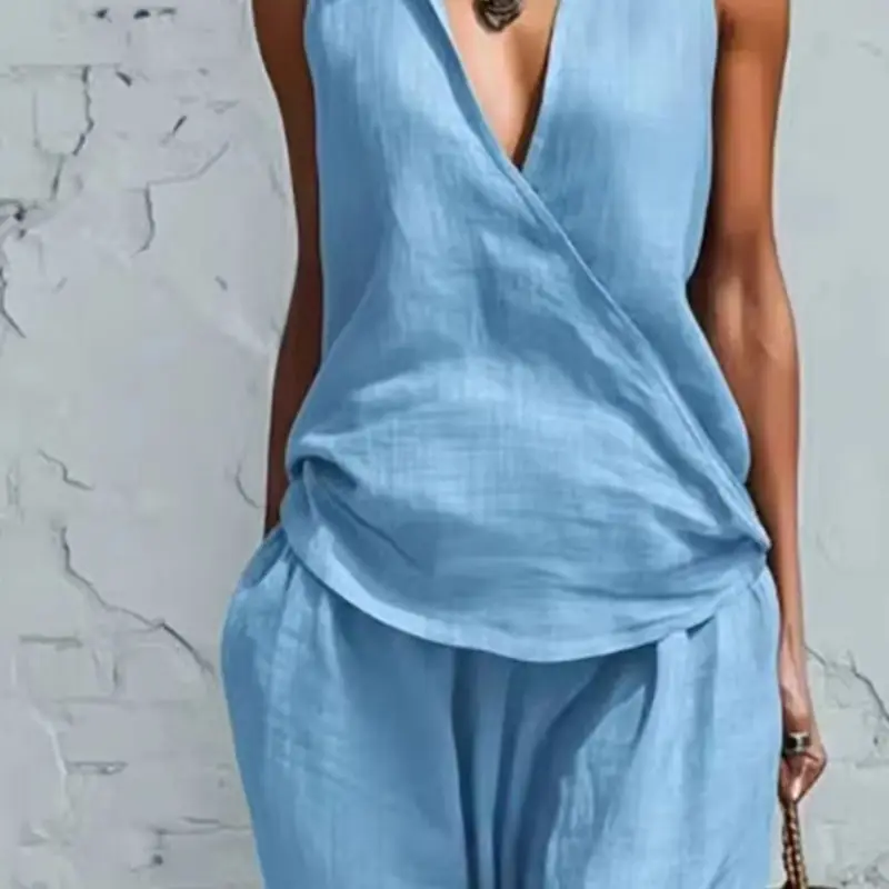 

Women's Two Piece Suits Casual Solid Color Cloth Set Loose Fit Polyester Fiber Lightweight Comfortable Outfit for Summer Blazer