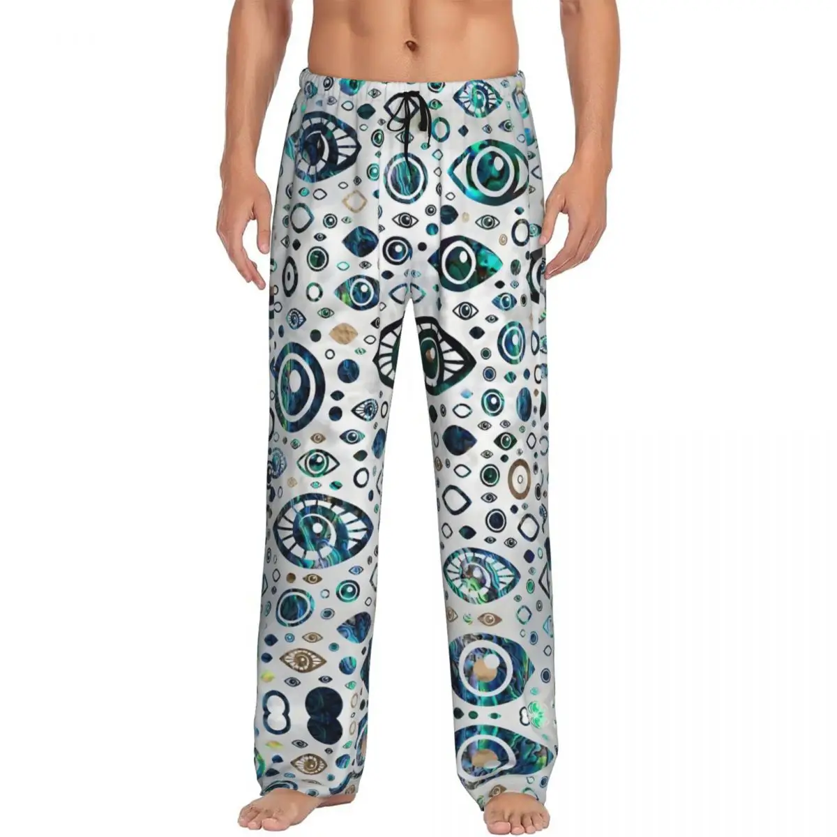 

Custom Printed Nazar Evil Eye Pajama Pants Men Symbol Amulet Sleep Sleepwear Bottoms with Pockets