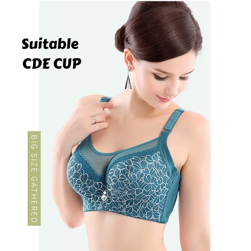 READY STOCK Women Plus Size Bras (CDE) Thin Cup Push Up Deep V Bra Fashion Lace Plus Size Bras