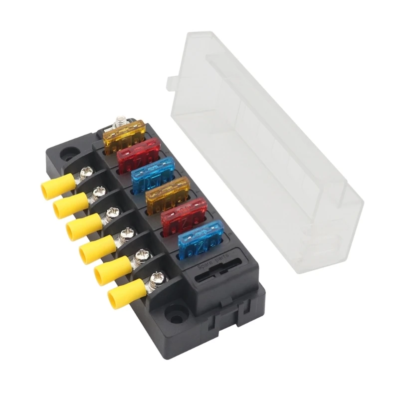 6 Way Fuses Block with Negative Bus ATC/ATO6 Circuit Fuses Box with Negative Bus,Protections Cover, & Terminals Dropship