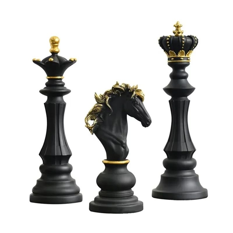 Chess Statue Decor Set Queen Knight Kingly Chess Piece Decor Sculpture Ornament For Home House Office Arrangement Gift