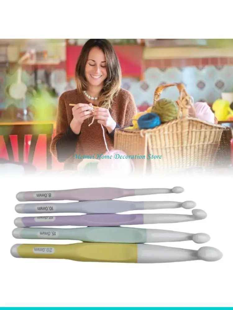 

H7BF 5Pcs Professional Ergonomic Handle Crochet Hook 8mm-20mm Ergonomic Crochet Hook Set Crochet Needle for Beginner