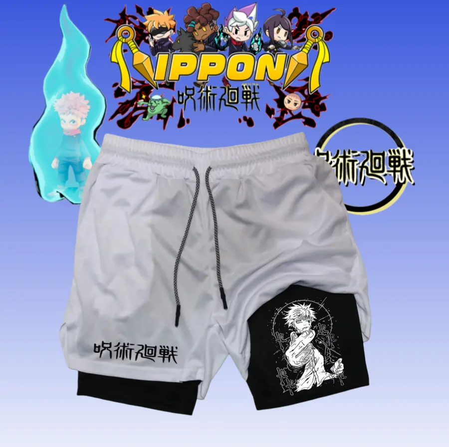 

Лето 2022, джиу-джитсу, кайсен, аниме, двухслойные шорты 2-в-1, мужская уличная одежда для спортзала, спортивная одежда для бега, тренировочная спортивная одежда