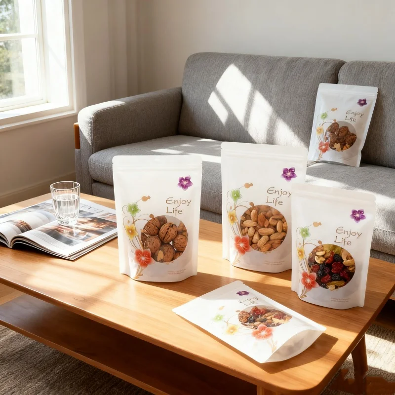 

100PCS White Enjoy Life Stand up Plastic Zipper Bag Coffee Dried Fruits Snack Spice Sugar Tea Matcha Cocoa Packaging Pouches