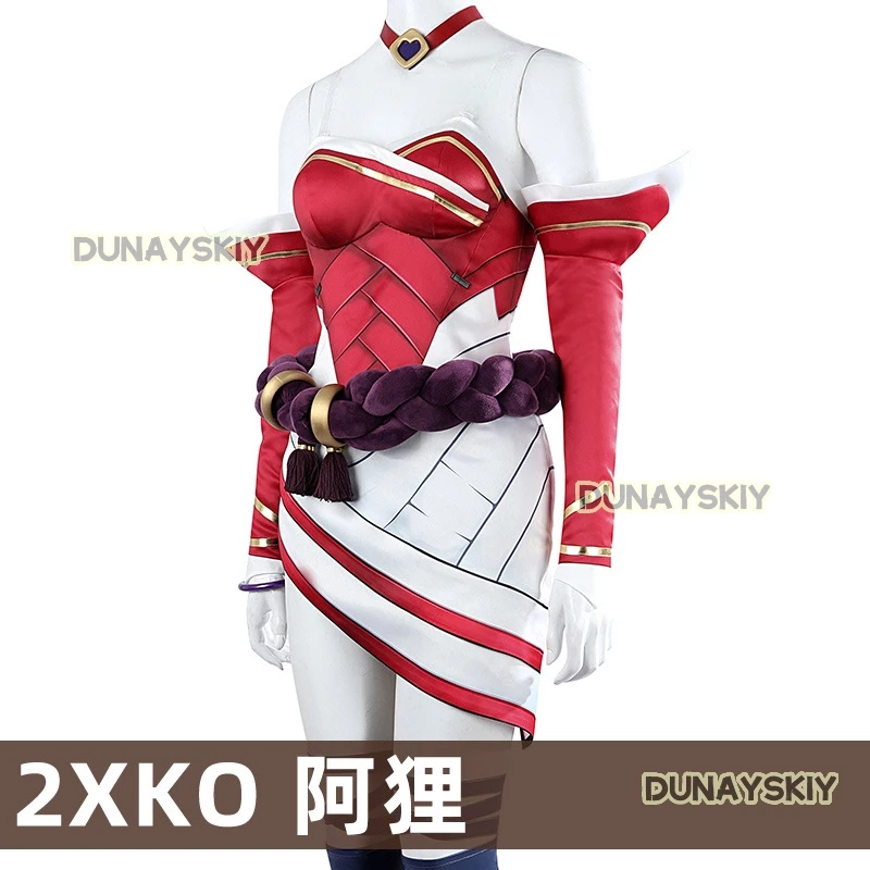 Jogo lol 2xko ahri cosplay traje vermelho ahri vestido headwear outfit halloween natal ano novo mulher anime terno tamanho personalizado