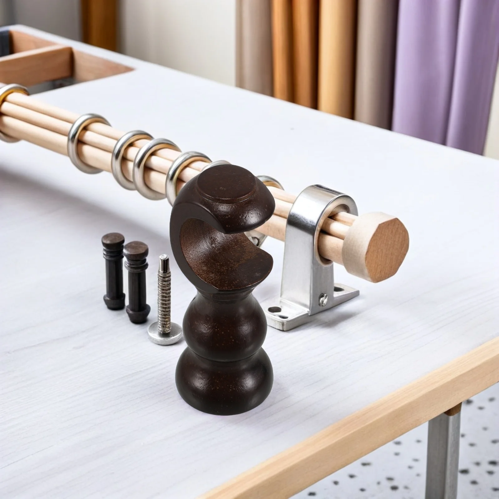 

2pcs Wooden Curtain Rod Brackets For 28.5Mm Pole Solid Wood Wall Mount Support Hardware Natural Finish Drapery Holder For