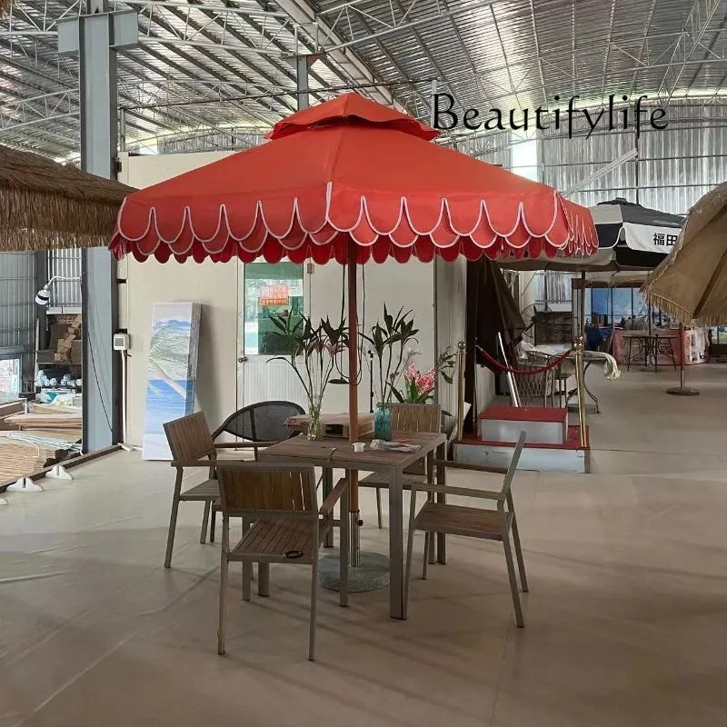 

Outdoor Parasol Hotel B & B Beach Scenic Area Eight Bones Aluminum Alloy Middle Column Large Umbrella Tassel Wave Edge Creative