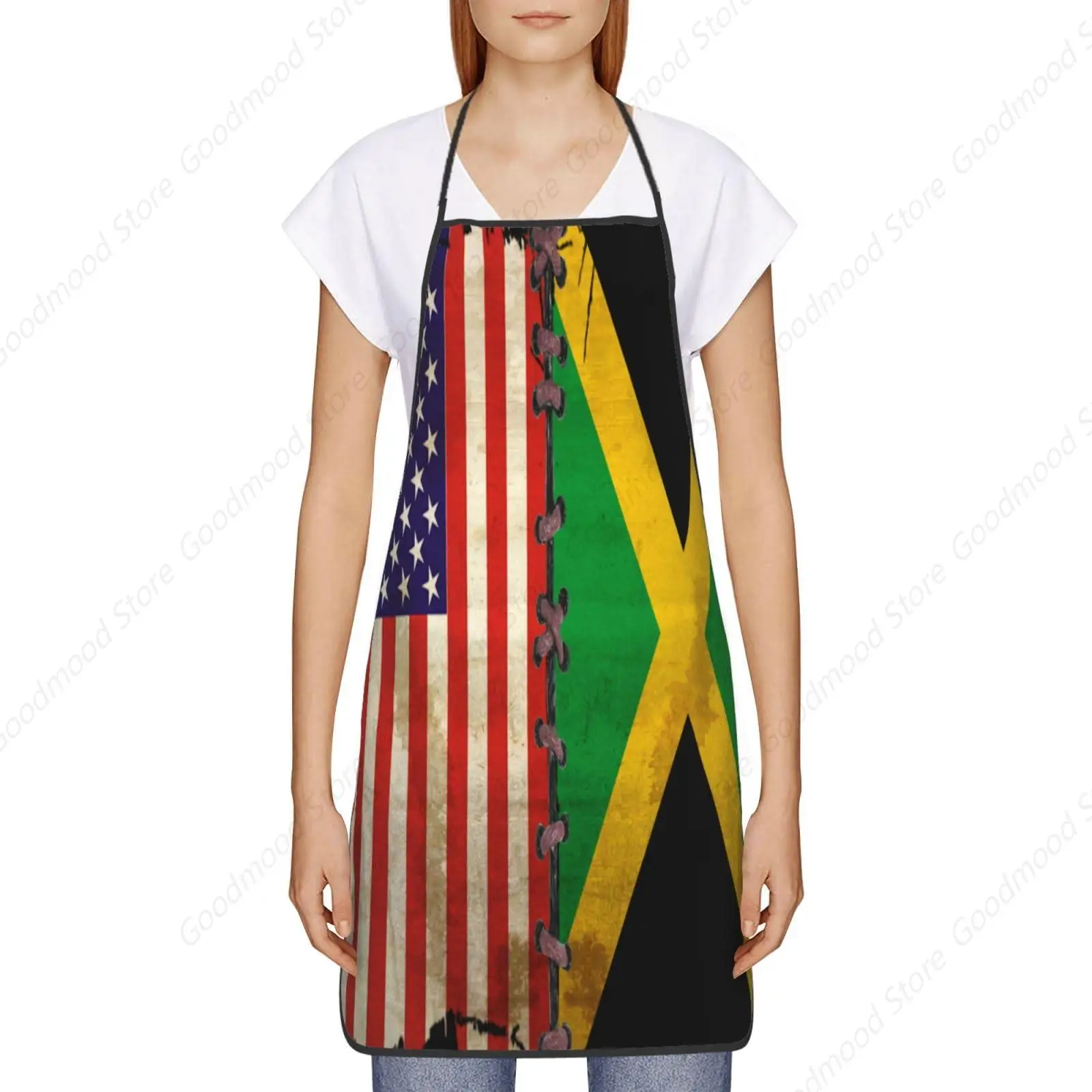 USA America Jamaica Flag Apron for Men Women Adjustable Large Volume Printing Funny Vintage Aprons for Kitchen Cooking BBQ