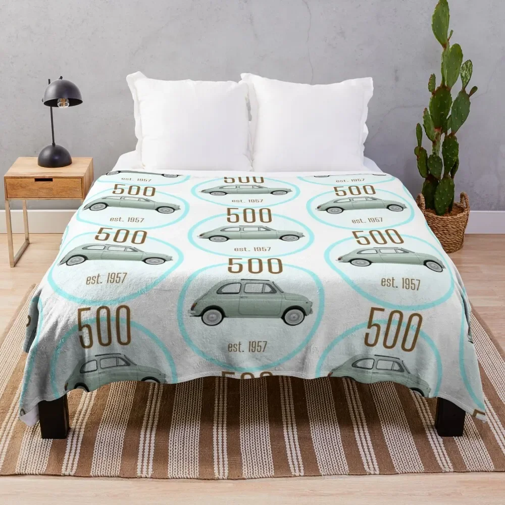 Vintage Fiat 500, Italian car round grey/blue design Throw Blanket Fashion Sofas Sofas Luxury St Blankets