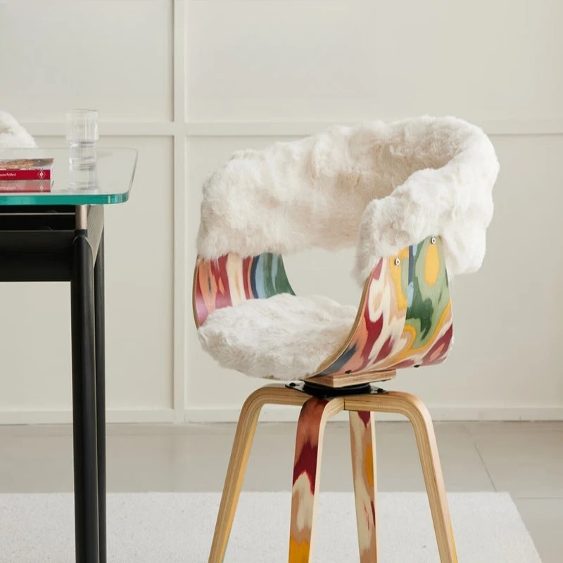 White imitation rabbit fur restaurant backrest chair dining stool leisure chair