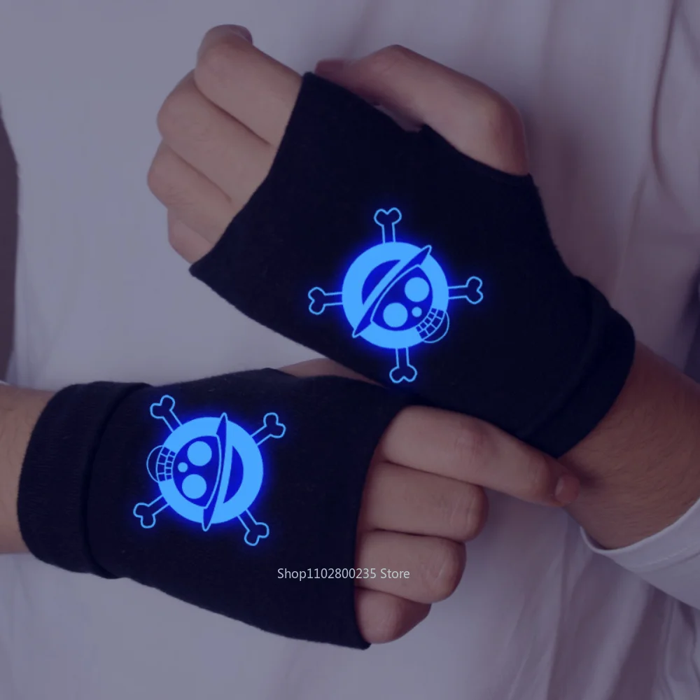 Guantes luminosos de Anime de una pieza, muñeca de mono D Luffy, Cosplay sin dedos, fluorescente, esqueleto de pirata, accesorios de regalo