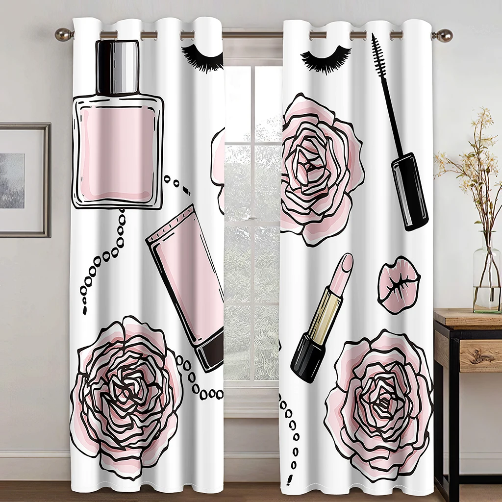 Sexy Pink Make-up Eyes Eyeflash Girl Window Curtains Blinds for Living Room Kids Bedroom Kitchen Door Home Decor 2Pcs Bothroom