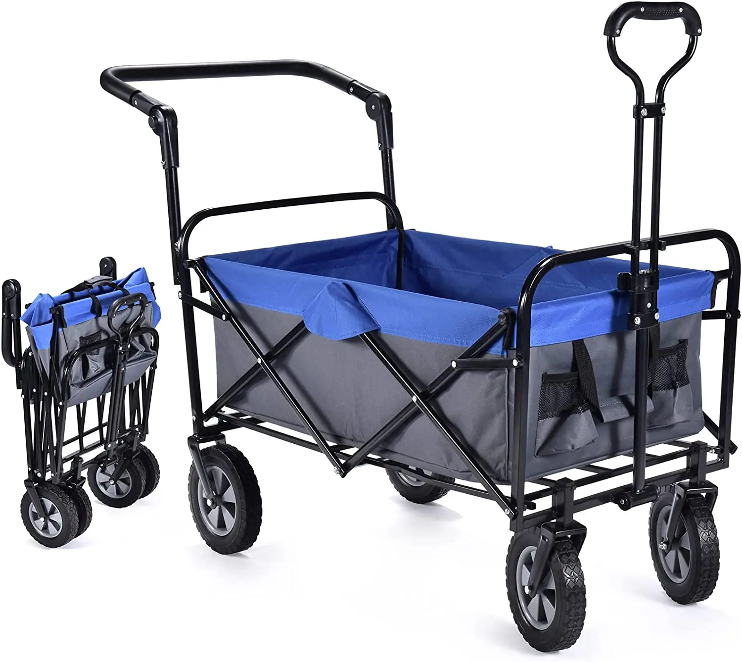 Collapsible Wagon Cart Large Fold Able Utility Wagon With Wheels And Cup Holder For Camping Beach Shopping