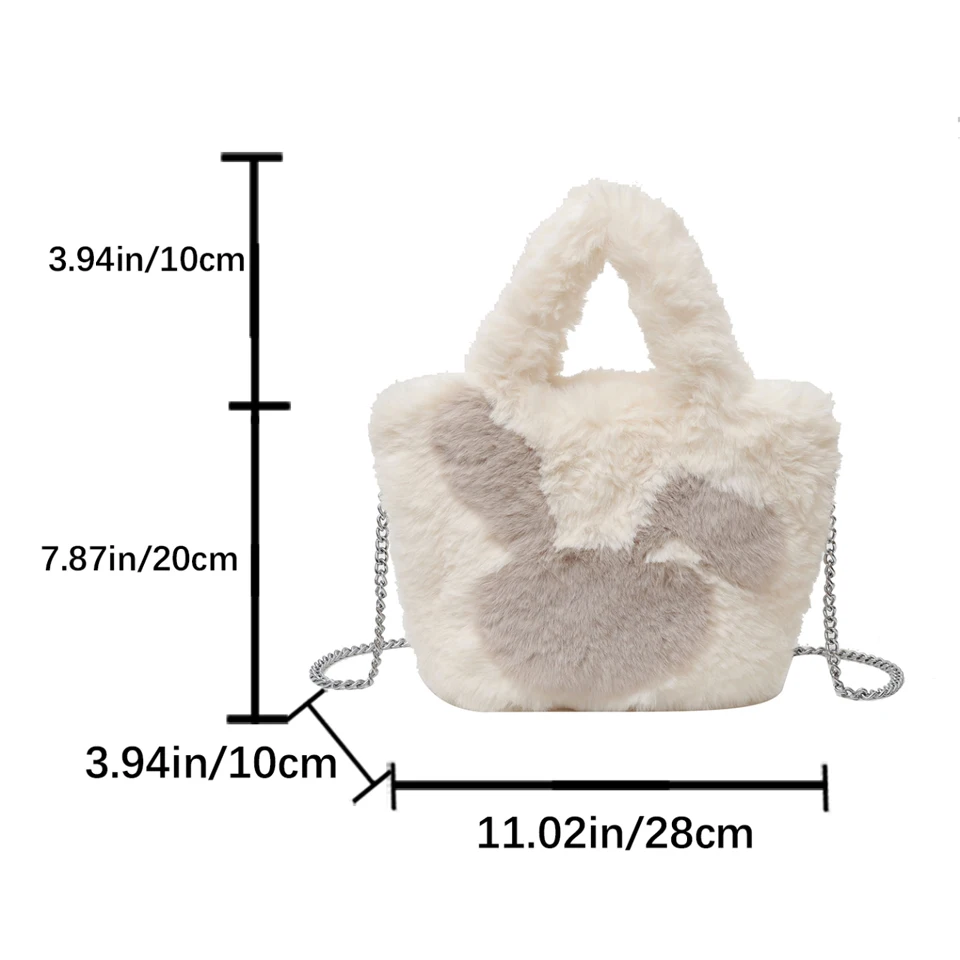 Rabbit Fur Women's Bag Chains Plush Eco Bag Korean Furry Shoulder Bag Soft Fluffy Handbag Messenger Bag Y2K Bunny Fuzzy Tote Bag