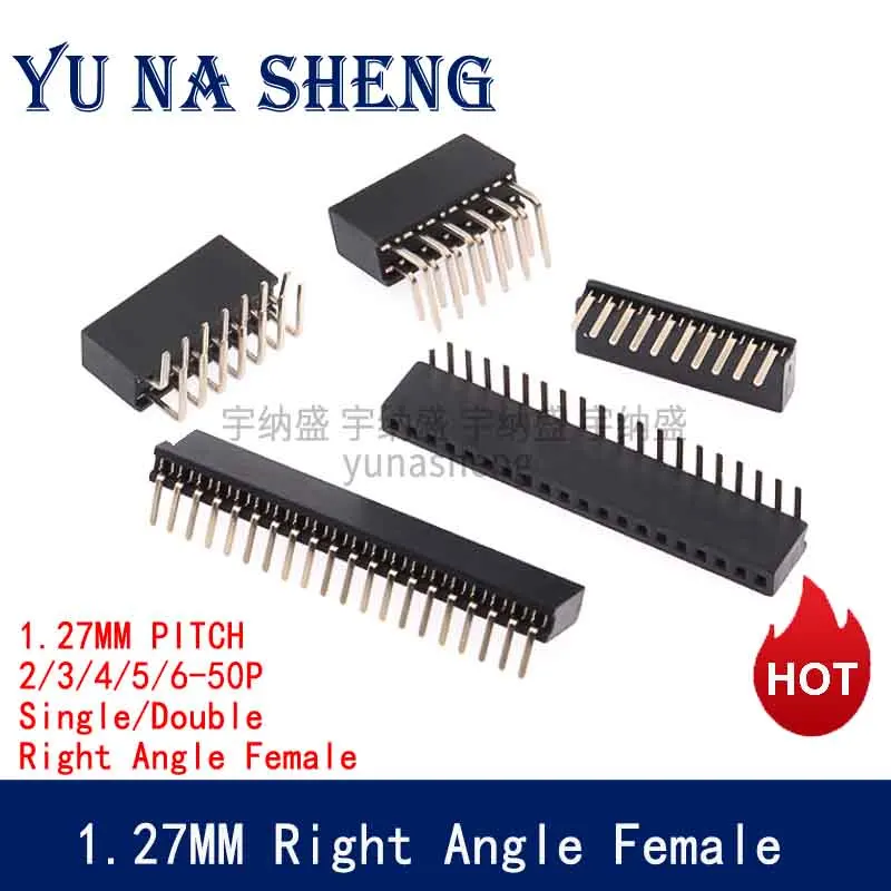 1.27MM Pitch 1X/2/3/4/5/6/8/10/40 PIN Single Row Right Angle Female PIN HEADER 1.27 Strip Connector Socket 6p/8p/20p/40p 1x40p